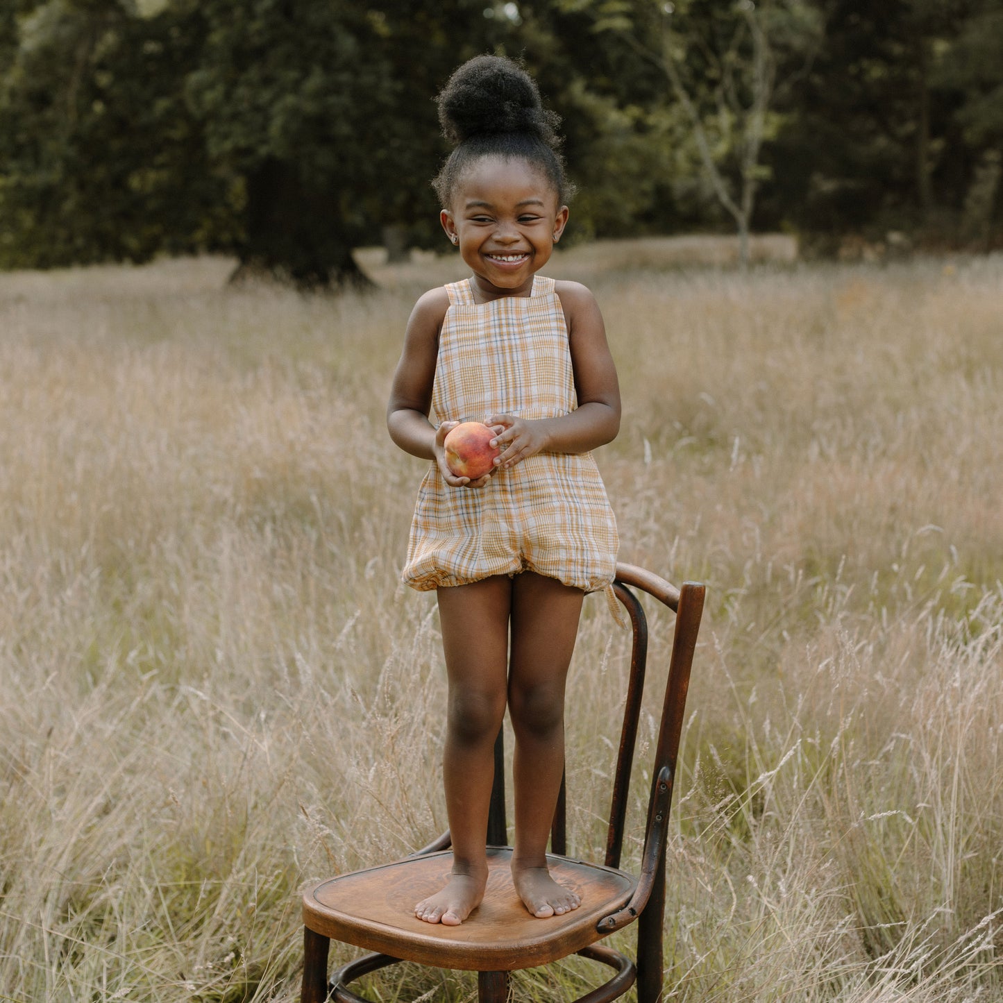 Jump Roper Romper - Hay Plaid Linen