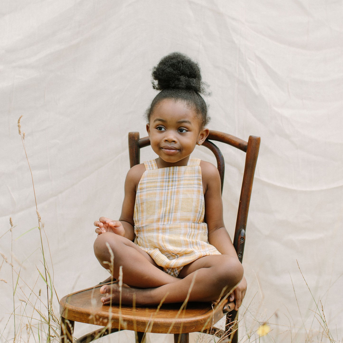 Jump Roper Romper - Hay Plaid Linen
