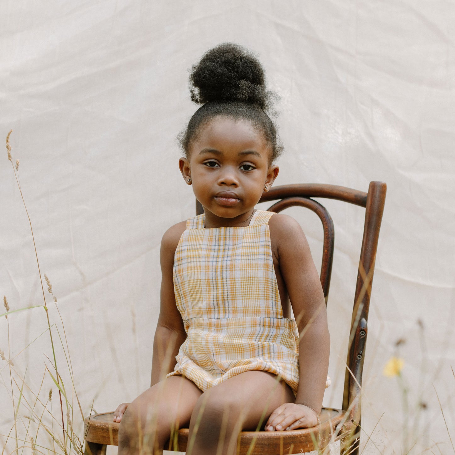 Jump Roper Romper - Hay Plaid Linen