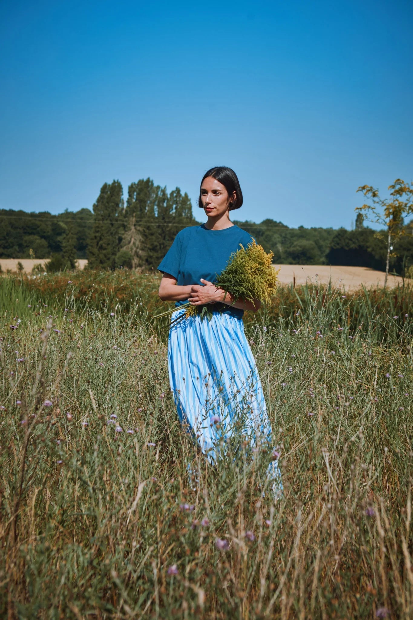 Falda CHIA Rayures larges bleues/blanches